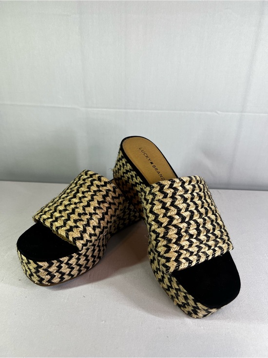 Lucky Brand Shoes - Lucky Brand Beffani Wedge Sandals Size 9 Black Cream Woven Jute Espadrille Boho